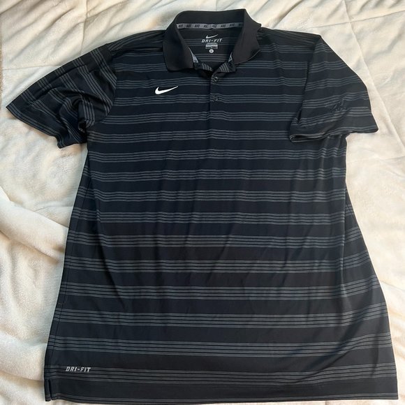 Nike Dri-Fit Athletic Golf Striped Polo Men's Large Black Short Sleeve This Nik - Picture 1 of 3
